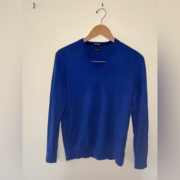 Express | Mens Small / Petite | Blue Vneck Wool Blend Sweater - Picture 4 of 9